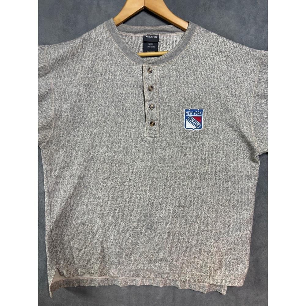 VTG New York Rangers 1/4 Button Henley Long Sleeve Size Large Hockey Fan Wear
